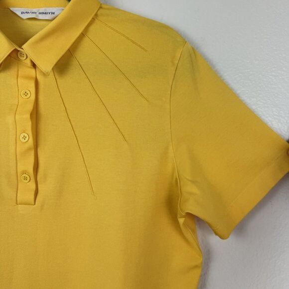 Vintage David Smith Sunshine Yellow Sun Ray Stitching Polo Top Medium - Picture 5 of 16